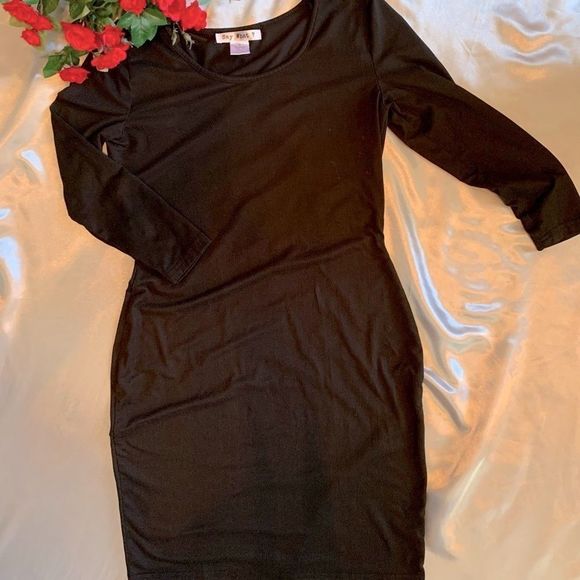 Say What? Black 3/4 Sleeve BodyCon Dress M (K-021) - Picture 2 of 4